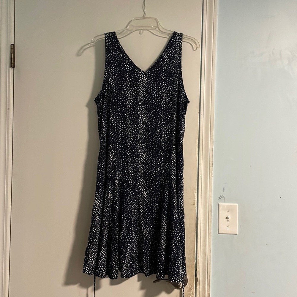Loft L Navy with White Stars Sleeveless Mini Dress